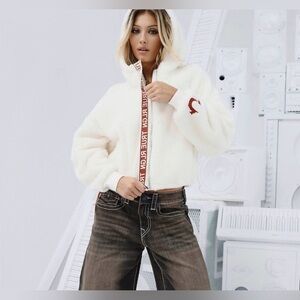 True Religion Women's Chenille Full Length Hoodie in white. Size Large #207011